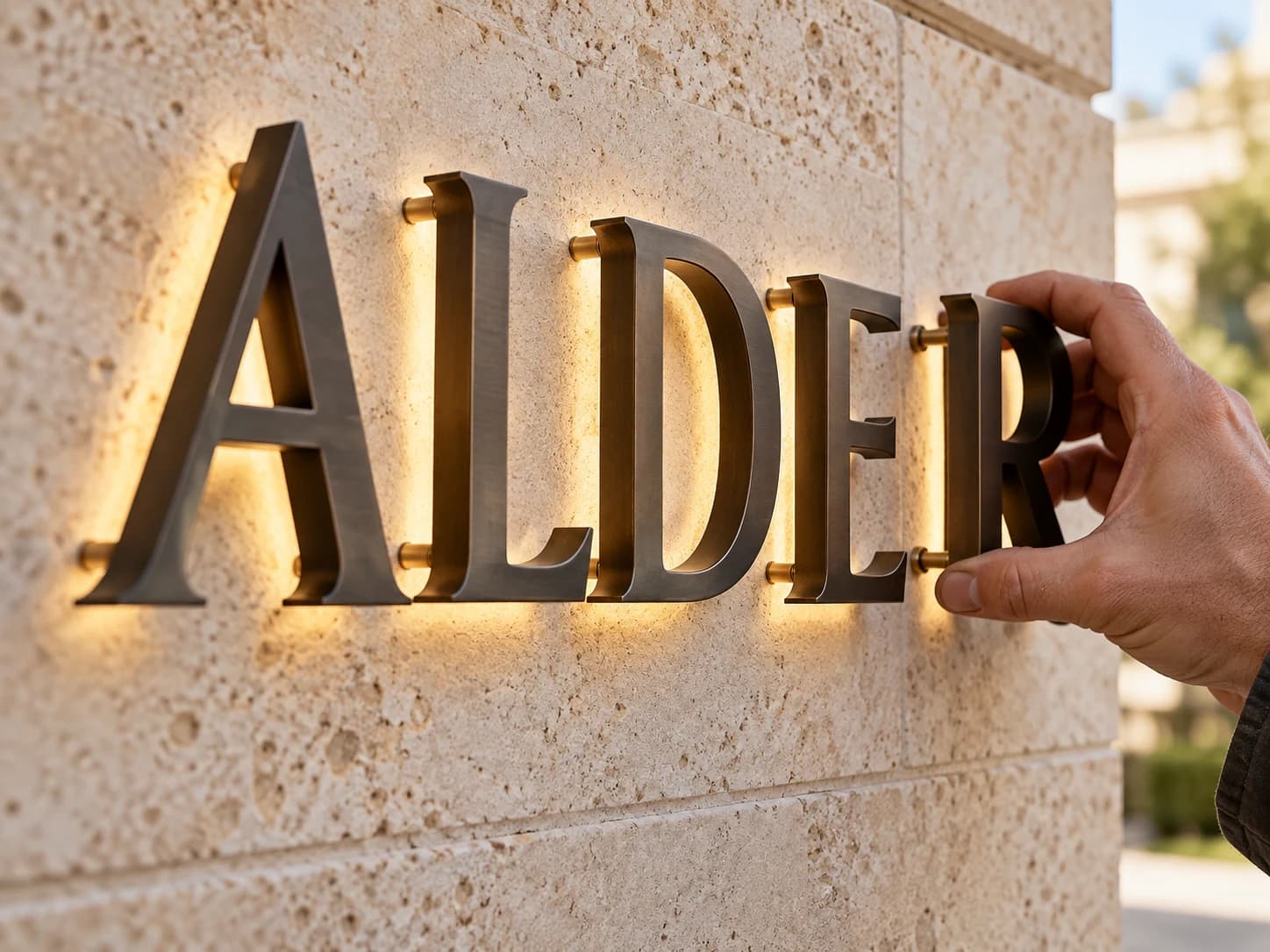 Illustrative installation of dimensional sign lettering